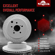Rear Drilled and Slotted Disc Brake Rotors Replacement for Subaru Forester 2014 2015 2016 2017 2018 Vented; 2.0L