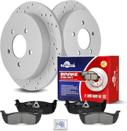 Ceramic Rear Brakes Pad and Rotors Drilled Slotted Solid Replacement Disc Brake Kits for Lincoln Blackwood 2002, for Ford F-150 2000-2003 5 Lug Rear Rotor
