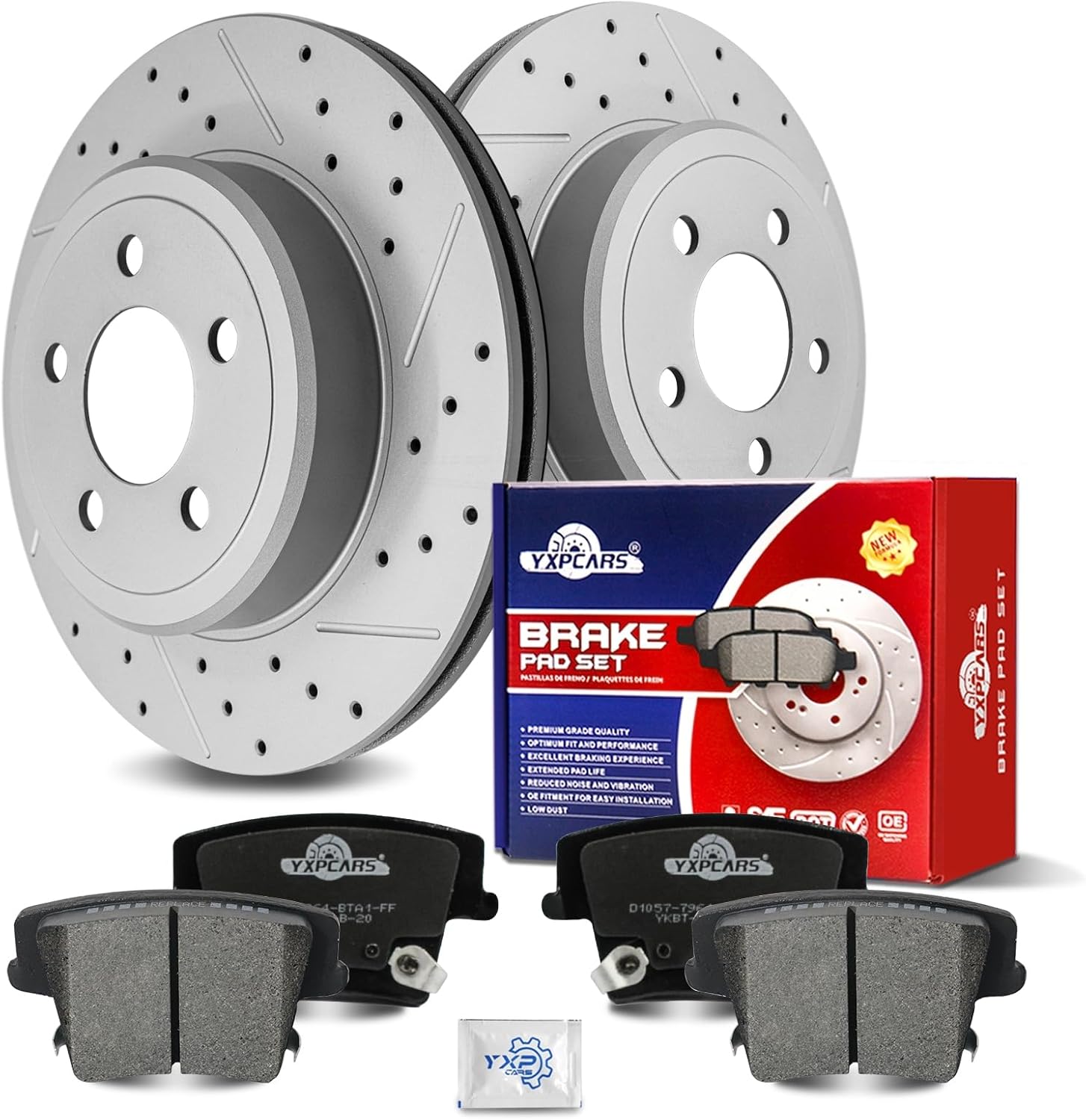 Ceramic Rear Brakes Pad and Rotors Drilled Slotted Vented Disc Brake Kits for Dodge Challenger 2009 - 2022/ Magnum 2005-2008
