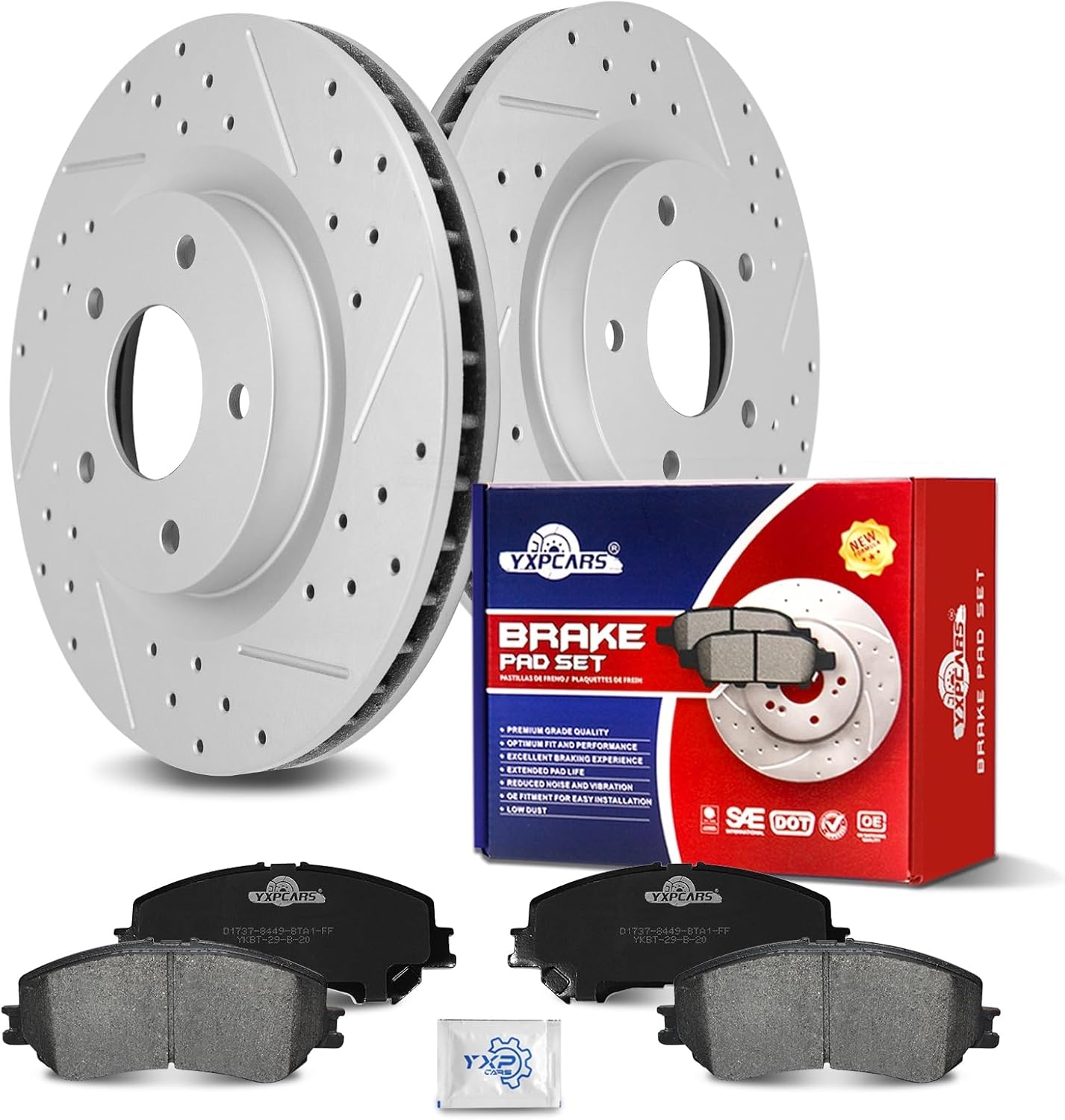 Ceramic Front Brakes Pad and Rotors Drilled Slotted Vented Disc Brake Kits for Nissan Rogue 2014 - 2017 Without Third Row Seating