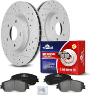 Ceramic Front Brakes Pad and Rotors Drilled Slotted Vented Disc Brake Kits for Nissan Rogue 2014 - 2017 Without Third Row Seating