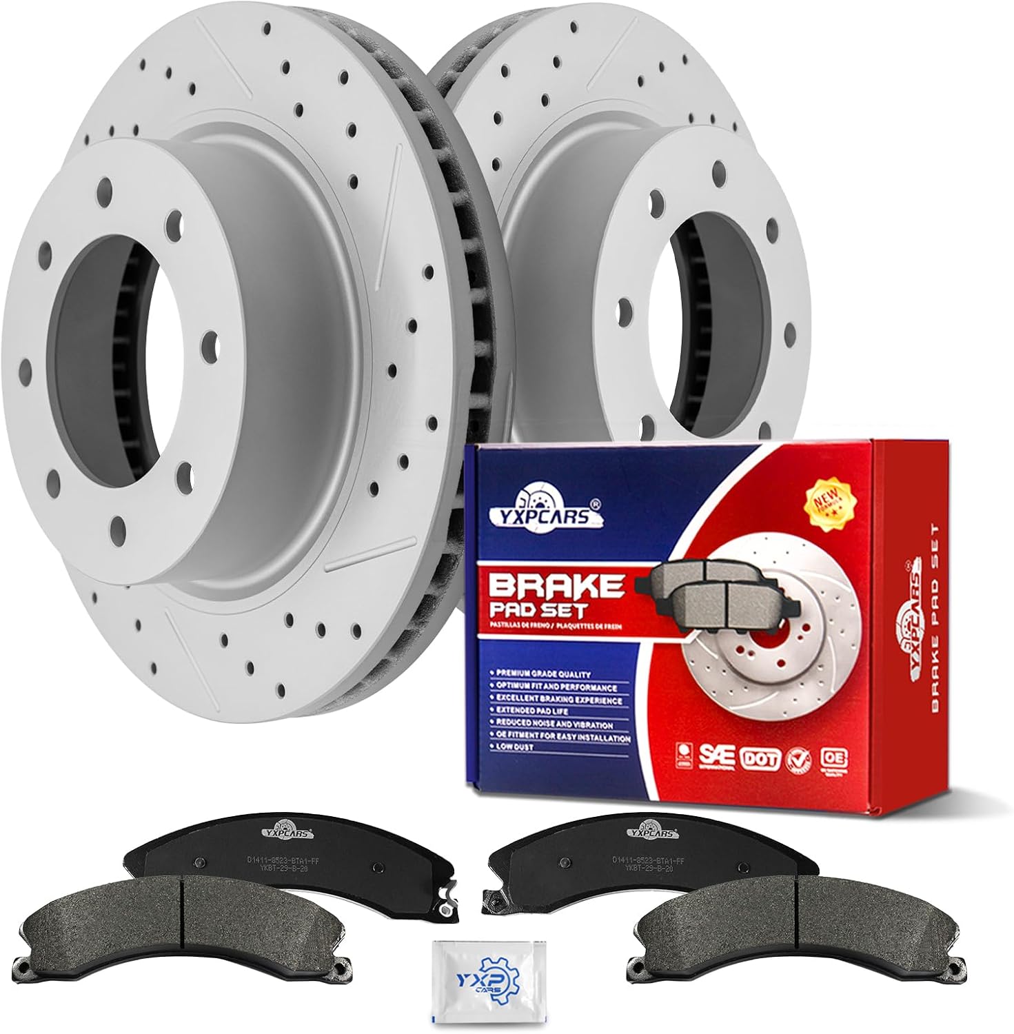 Ceramic Front Brakes Pad and Rotors Drilled Slotted Vented Replacement Disc Brake Kits for Nissan Nv1500 Nv2500 Nv3500 2012 2013 2014 2015 2016 2017 2018 2019 2020 2021