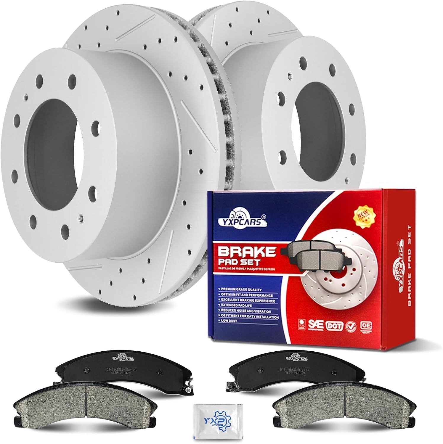 Ceramic Rear Brakes Pad and Rotors Drilled Slotted Vented Replacement Disc Brake Kits for Chevy Silverado 2500 Hd/Silverado 3500 Hd/Suburban 3500 Hd, for Gmc Sierra 2500 Hd/Sierra 3500 Hd