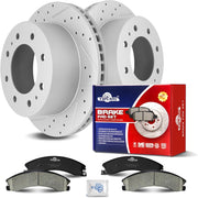 Ceramic Rear Brakes Pad and Rotors Drilled Slotted Vented Replacement Disc Brake Kits for Chevy Silverado 2500 Hd/Silverado 3500 Hd/Suburban 3500 Hd, for Gmc Sierra 2500 Hd/Sierra 3500 Hd