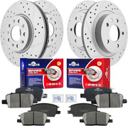 Front & Rear Drilled Slotted Rotors and Ceramic Disc Brake Pads Kit for Chevy Malibu 2016 2017 2018 2019 With Manual Parking Brake