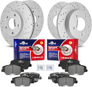 Front & Rear Drilled Slotted Rotors and Ceramic Disc Brake Pads Kit for Hyundai Elantra (Gt) 2013-2016/ Elantra Coupe 2013-2014/ Veloster 2012, for Kia Forte (Koup) 2014 2015 2016