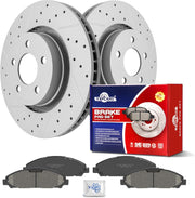 Ceramic Front Brakes Pad and Rotors Drilled Slotted Vented Replacement Disc Brake Kits for Ford Mustang 2015 2016 2017 3.7L; V6