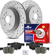 Ceramic Rear Brakes Pad and Rotors Drilled Slotted Solid Disc Brake Kits for Ford Escape 2017 - 2019/ Fusion 2013-2019, for Lincoln Mkc 2015-2019/ Mkz 2013 - 2016 Gas
