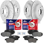 Front & Rear Drilled Slotted Rotors and Ceramic Disc Brake Pads Kit for Ford Edge 2007-2009 FWD, for Lincoln MKX 2007-2009 FWD, for Mazda CX-7 2007 - 2012