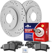 Ceramic Rear Brakes Pad and Rotors Drilled Slotted Solid Replacement Disc Brake Kits for Kia Optima 2016 Hybrid Ex/Hybrid Lx/Hybrid Ex Premium/Hybrid And With Electric Parking Brake