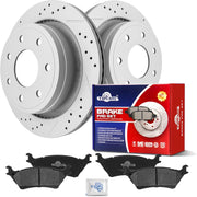 Ceramic Rear Brakes Pad and Rotors Drilled Slotted Vented Replacement Disc Brake Kits for Ford F-150 2012 2013 2014
