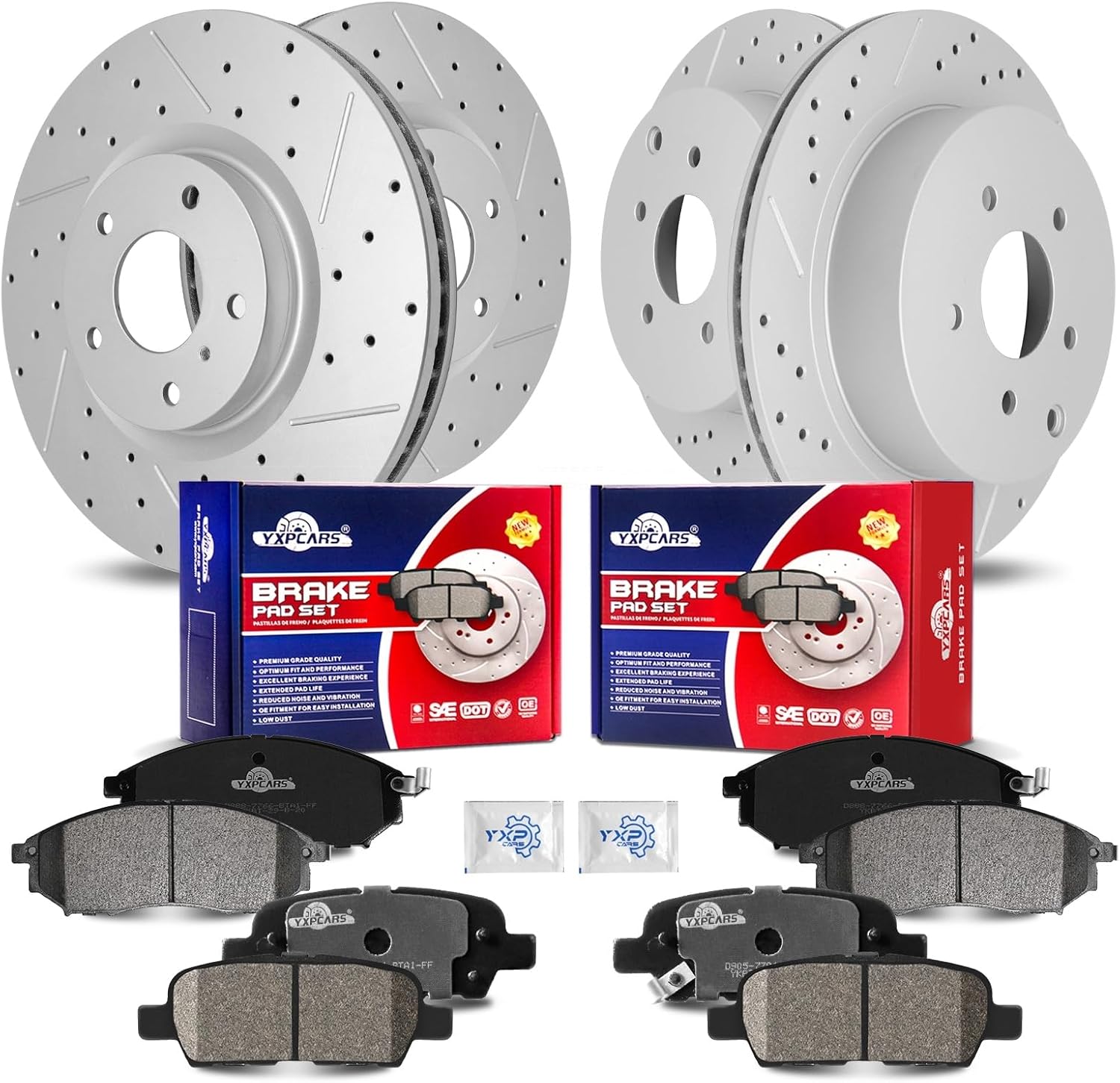 Front & Rear Drilled Slotted Rotors and Ceramic Disc Brake Pads Kit for Infiniti G35 EX35 EX37 G25 M35 M45 Q40 QX50, for Nissan 370Z 2018 2019