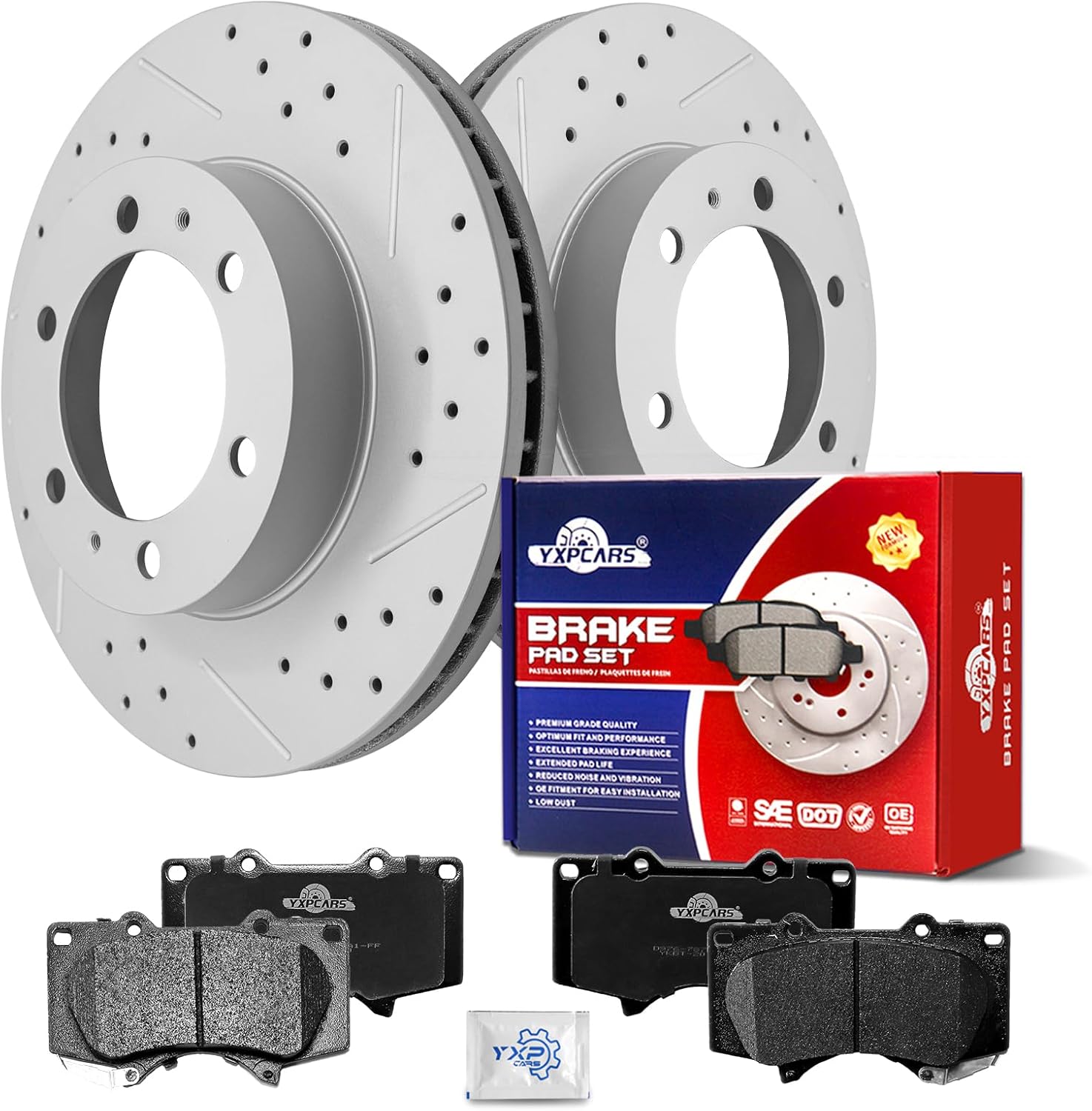 Ceramic Front Brakes Pad and Rotors Drilled Slotted Vented Replacement Disc Brake Kits for Toyota 4Runner 2003-2009/ Tacoma 2005-2015 6-Lug/Tacoma 2016-2021/ Fj Cruiser 2007-2014 With 12.56 Inch