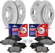 Front & Rear Drilled Slotted Rotors and Ceramic Disc Brake Pads Kit for Acura Zdx 2010-2013/ Mdx 2007 2008 2009 2010 2011 2012 2013, for Honda Pilot 2009-2014 2015