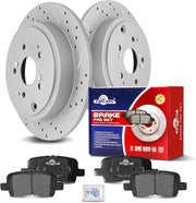 Ceramic Rear Brakes Pad and Rotors Drilled Slotted Solid Replacement Disc Brake Kits for Acura Mdx 2001 2002 2003 2004 2005 2006, for Honda Pilot 2003 2004 2005 2006 2007 2008