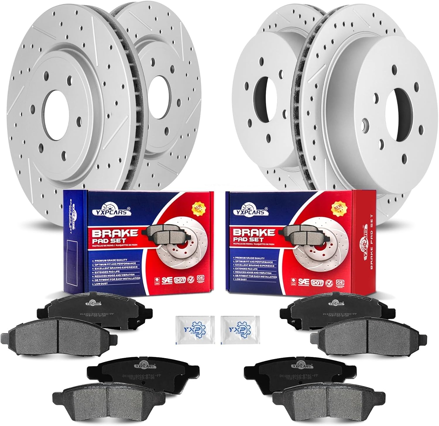 Front & Rear Drilled Slotted Rotors and Ceramic Disc Brake Pads Kit for Nissan Xterra 2005-2015/ Frontier 2020-2023/ Frontier 2005-2019 4.0L, for Suzuki Equator 2009-2012 4.0L