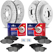 Front & Rear Drilled Slotted Rotors and Ceramic Disc Brake Pads Kit for Nissan Xterra 2005-2015/ Frontier 2020-2023/ Frontier 2005-2019 4.0L, for Suzuki Equator 2009-2012 4.0L