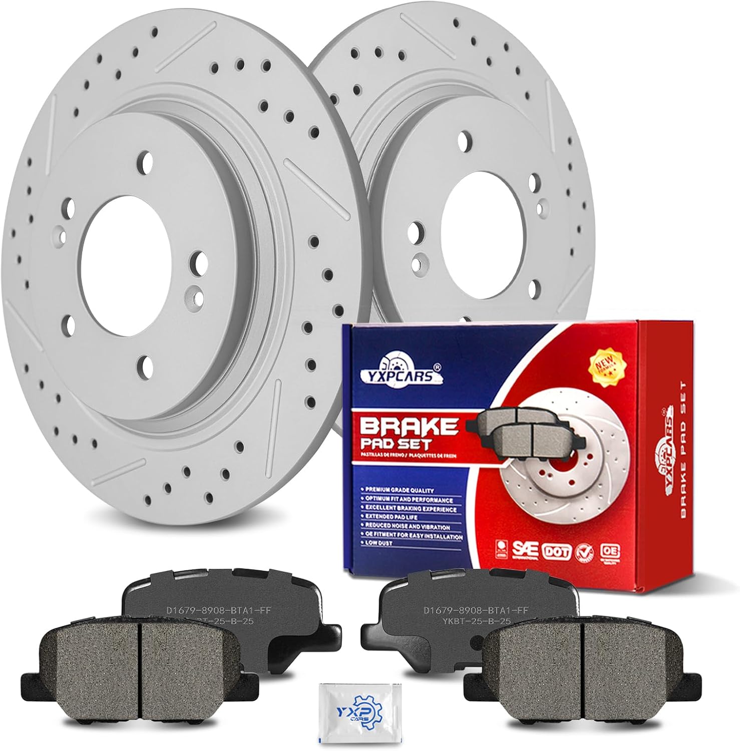 Ceramic Rear Brakes Pad and Rotors Drilled Slotted Solid Replacement Disc Brake Kits for Mitsubishi Rvr 2013-2017/ Outlander 2014 2015 2016/ Outlander 2018-2019 Fwd/Outlander Sport 2013-2020 2021