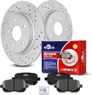 Ceramic Rear Brakes Pad and Rotors Drilled Slotted Solid Replacement Disc Brake Kits for Chrysler Town & Country 2008-2011, for Dodge Grand Caravan/Journey, for Volkswagen Routan 2009 2010 2011 2012