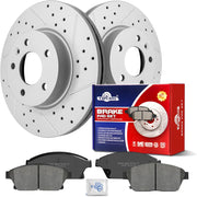Ceramic Front Brakes Pad and Rotors Drilled Slotted Vented Replacement Disc Brake Kits for Cadillac Ats 2013 2014 2015 2016 2017 Not For Brembo Brakes