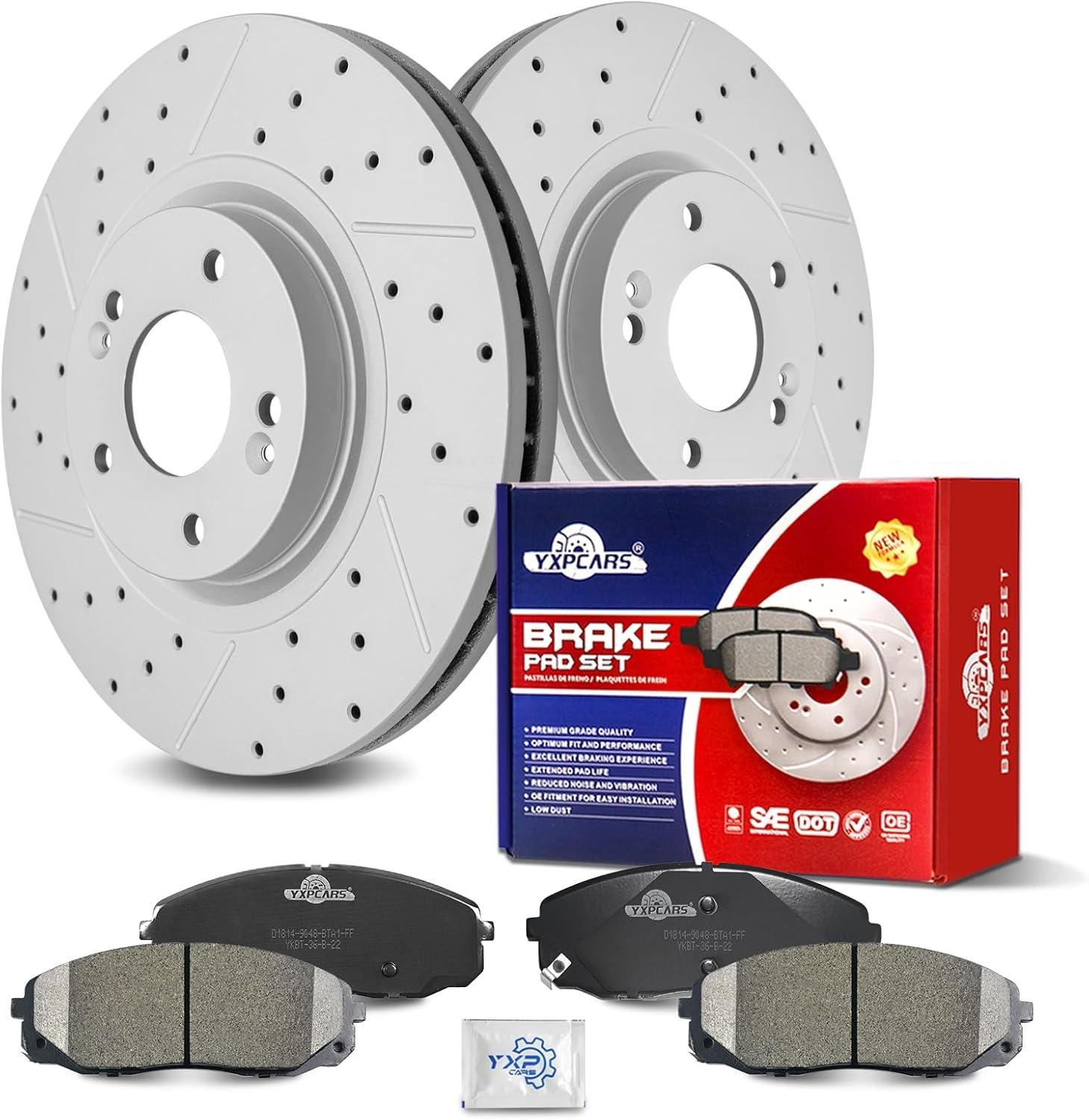 Ceramic Front Brakes Pad and Rotors Drilled Slotted Vented Replacement Disc Brake Kits for Kia Sedona 2015 2016 2017 2018 2019 2020 2021