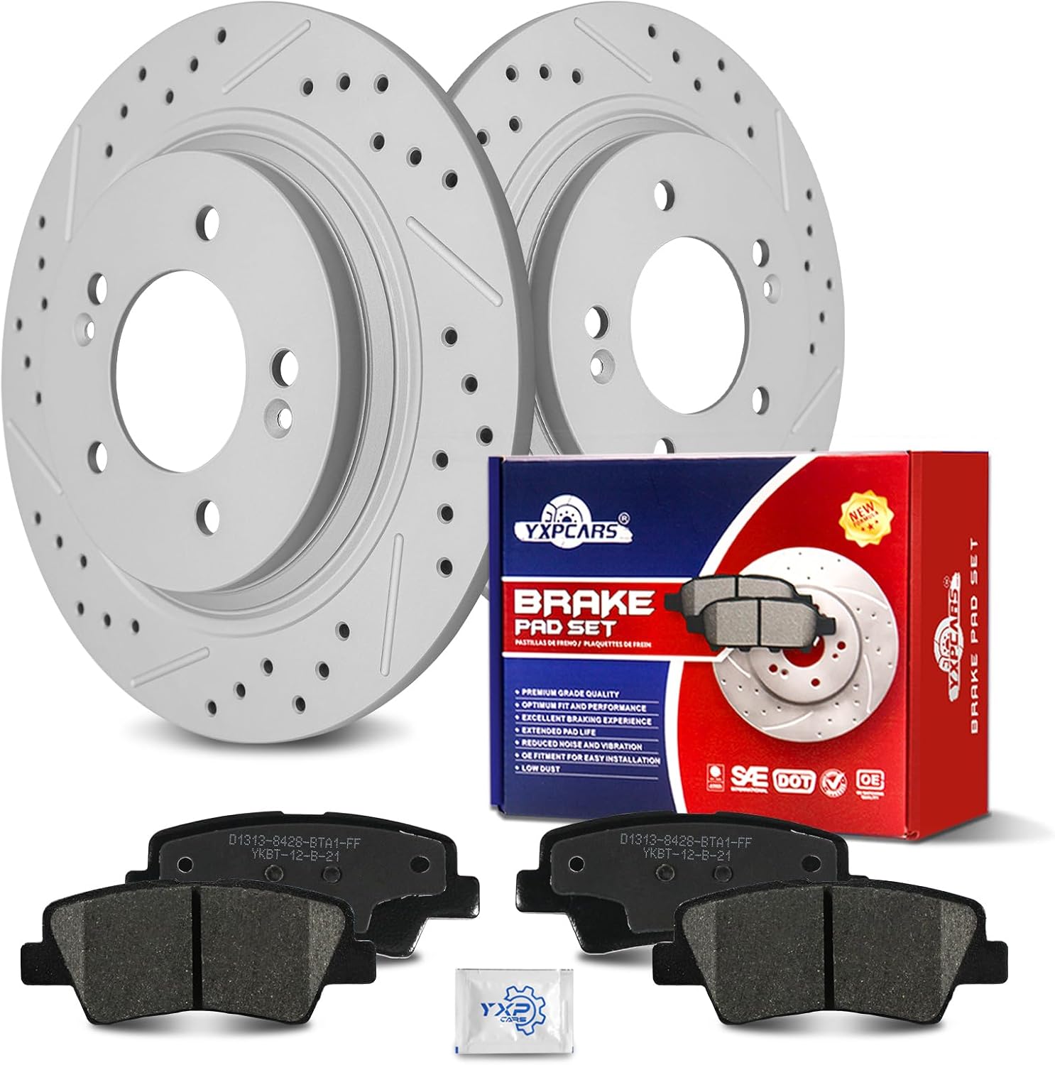 Ceramic Rear Brakes Pad and Rotors Drilled Slotted Solid Replacement Disc Brake Kits for Hyundai Azera 2016-2017 Limited/Sonata 2015 Full Hybrid Ev-Gas (Fhev) Engine with EPB