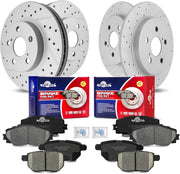 Front & Rear Drilled Slotted Rotors and Ceramic Disc Brake Pads Kit for Toyota Prius Plug-In 2012-2013/ Prius 2010-2014 2015, for Lexus Ct200H 2011-2013 with 259.0 mm Rear Rotor