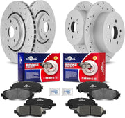 Front & Rear Drilled Slotted Rotors and Ceramic Disc Brake Pads Kit for Toyota Highlander 2008 - 2013/ Highlander 2014 Hybrid