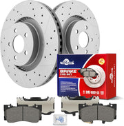 Ceramic Front Brakes Pad and Rotors Drilled Slotted Vented Replacement Disc Brake Kits for Ford Mustang 2.3L L4, 5.0L V8