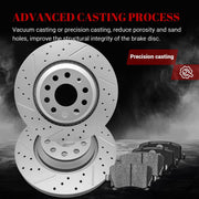 Ceramic Rear Brakes Pad and Rotors Drilled Slotted Vented Replacement Disc Brake Kits for Volkswagen CC/Golf R/Gti/Passat CC/Passat R32