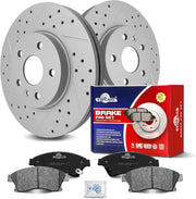 Ceramic Front Brakes Pad and Rotors Drilled Slotted Vented Disc Brake Kits for Chevy Cruze Limited 2016/ Cruze 2011-2015, Sonic 2012-2017
