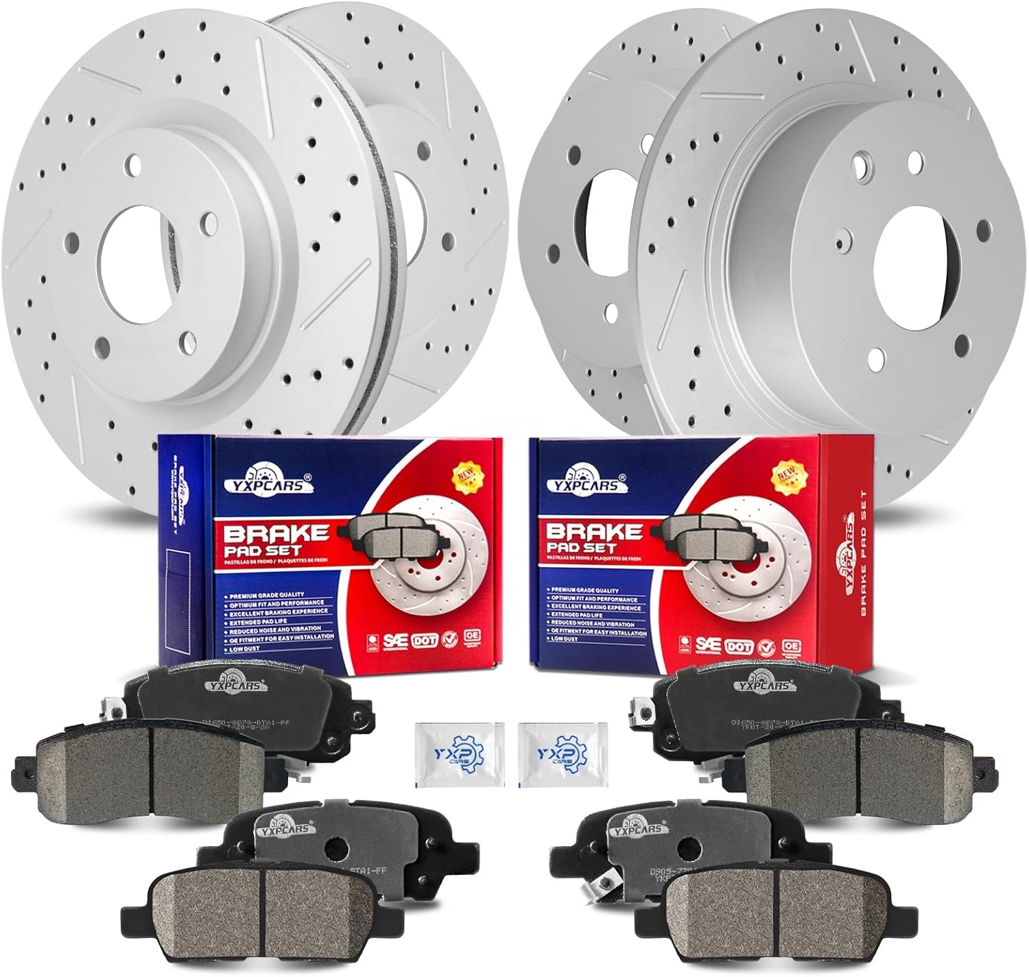 Front & Rear Drilled Slotted Rotors and Ceramic Disc Brake Pads Kit for Nissan Altima 2013 - 2023