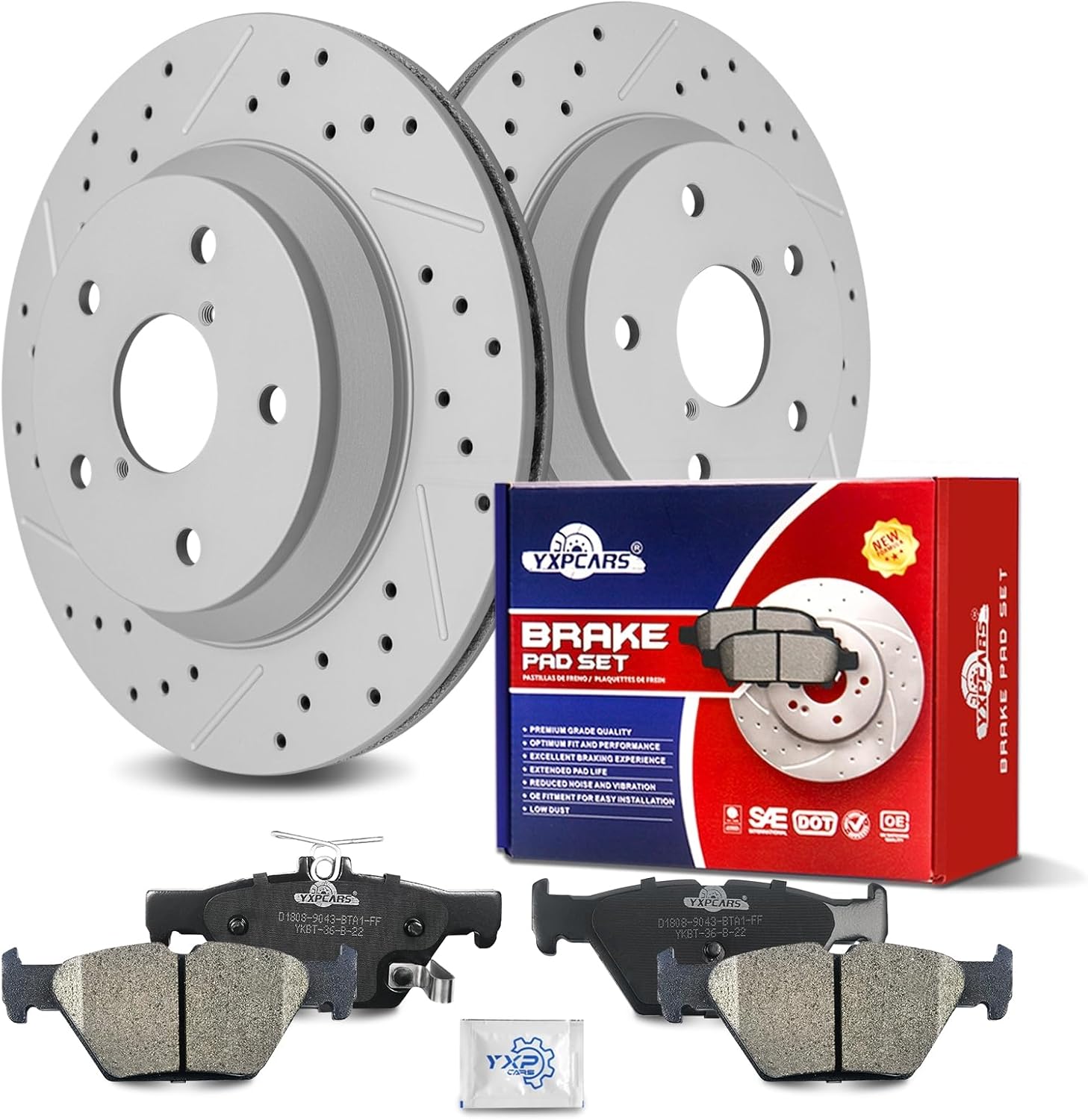 Ceramic Rear Brakes Pad and Rotors Drilled Slotted Vented Replacement Disc Brake Kits for Subaru Forester 2019 2020 2021 2022 2023 2024