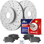 Ceramic Front Brakes Pad and Rotors Drilled Slotted Vented Replacement Disc Brake Kits for Pontiac Vibe 2003-2008, for Toyota Matrix Corolla 2003 2004 2005 2006 2007 2008