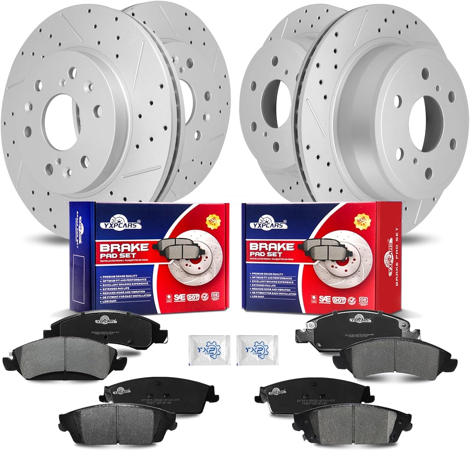 Front & Rear Drilled Slotted Rotors and Ceramic Disc Brake Pads Kit for Cadillac Escalade (Esv) 2015-2016, for Chevry Suburban 2015 2016 2020/ Silverado 1500, for Gmc Sierra 1500/ Yukon Xl