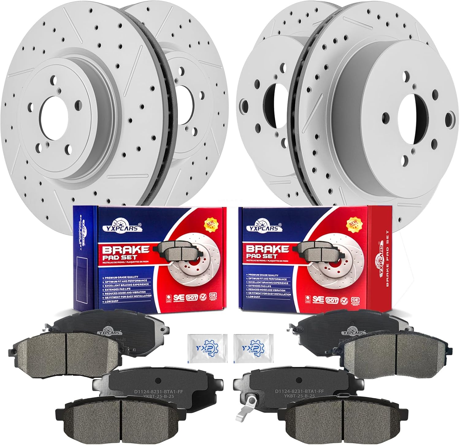 Front & Rear Drilled Slotted Rotors and Ceramic Disc Brake Pads Kit for subaru forester 2014 2015 2016 2017 2018 2.0L