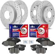 Front & Rear Drilled Slotted Rotors and Ceramic Disc Brake Pads Kit for Honda Civic Ex 2006-2007, Civic Lx/Ex 2008 2011, Civic Lx/Sport/Ex/Ex-L 2010, Civic Lx/Sport/Ex 2009