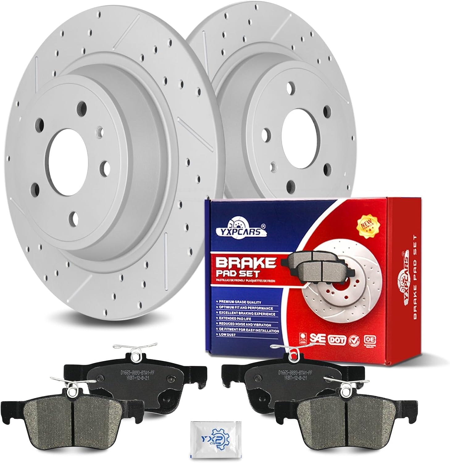 Ceramic Rear Brakes Pad and Rotors Drilled Slotted Solid Replacement Disc Brake Kits for Lincoln Mkz 2013-2016 Hybrid, Ford Fusion 2013 2014 2015 2016 2017 2018 2019 2020 Except Energi