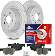 Ceramic Rear Brakes Pad and Rotors Drilled Slotted Solid Replacement Disc Brake Kits for Lincoln Mkz 2013-2016 Hybrid, Ford Fusion 2013 2014 2015 2016 2017 2018 2019 2020 Except Energi