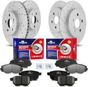 Front & Rear Drilled Slotted Rotors and Ceramic Disc Brake Pads Kit for Pontiac Vibe 2009-2010, for Toyota Corolla 2009 2010 2011 2012 2013 2014 2015 2016 2017 2018/ Matrix 2009-2014