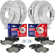 Front & Rear Drilled Slotted Rotors and Ceramic Disc Brake Pads Kit for Chevry Silverado 1500 1999-2000/ Astro 2003-2005, for Gmc Sierra 1500 1999-2000/ Safari 2003 2004 2005