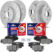 Front & Rear Drilled Slotted Rotors and Ceramic Disc Brake Pads Kit for Toyota Rav4 2016 Hybrid (Limited/Xle), Rav4 2017 Hybrid (Limited/Se), Rav4 2018 Hybrid (Limited/Se/Xle)