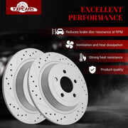 Ceramic Rear Brakes Pad and Rotors Drilled Slotted Solid Replacement Disc Brake Kits for Ford Mustang 2015 2016 2017 3.7L V6 with Solid Rear Rotors