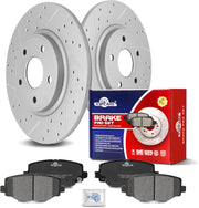 Ceramic Rear Brakes Pad and Rotors Drilled Slotted Solid Disc Brake Kits for Dodge Grand Caravan 2017 - 2020/ Journey 2014 2020, for Volkswagen Routan 2012-2014 (328mm)