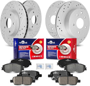 Front & Rear Drilled Slotted Rotors and Ceramic Disc Brake Pads Kit for Nissan Rogue 2014 - 2017 without Third Row Seating