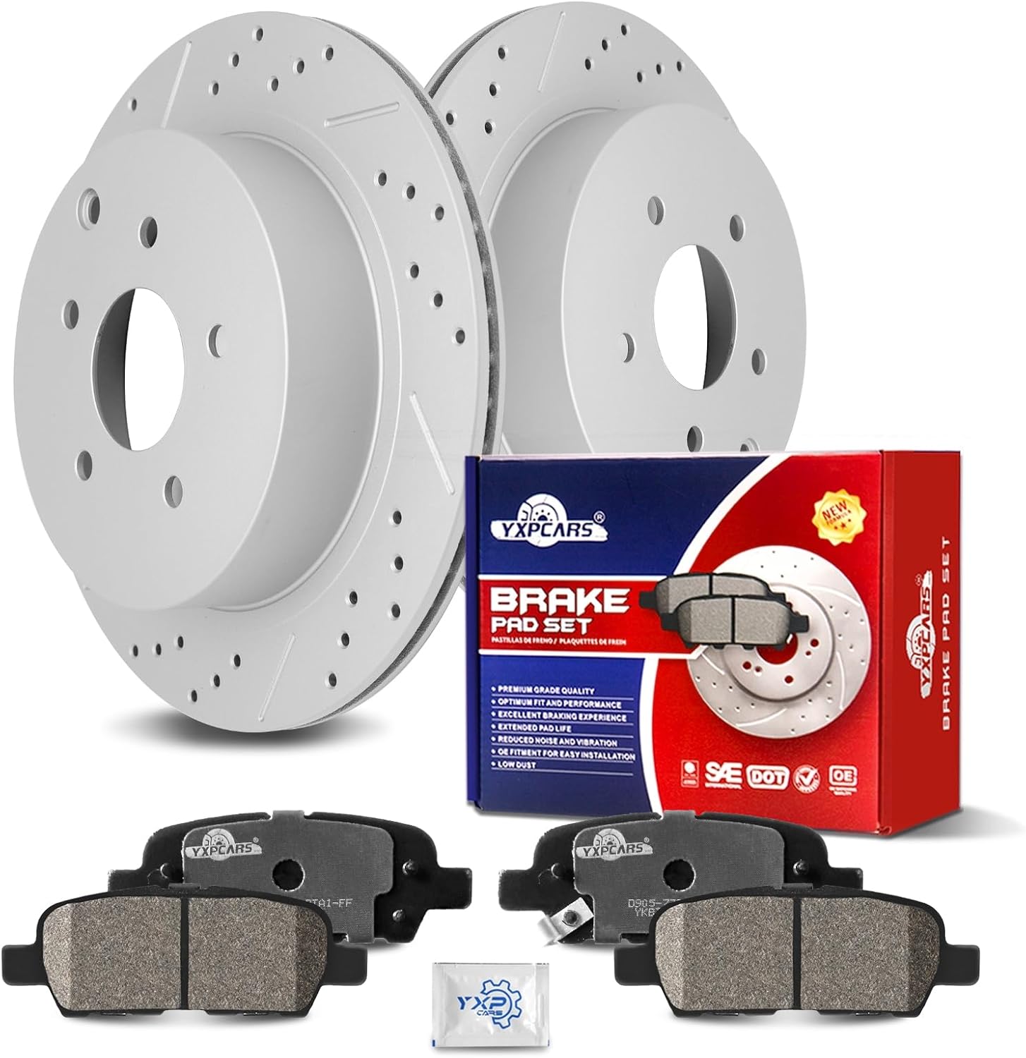 Ceramic Rear Brakes Pad and Rotors Drilled Slotted Vented Replacement Disc Brake Kits for Infiniti Fx35/ Fx37/ Fx45/ Qx70/ Jx35/ M35H/ Qx60, for Nissan Murano/Pathfinder/Quest