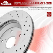 Front Drilled and Slotted Disc Brake Rotors Replacement for Nissan Rogue 2008 2009 2010 2011 2012 2013/ Rogue Select 2014-2015/ Sentra 2007-2012 Se-R
