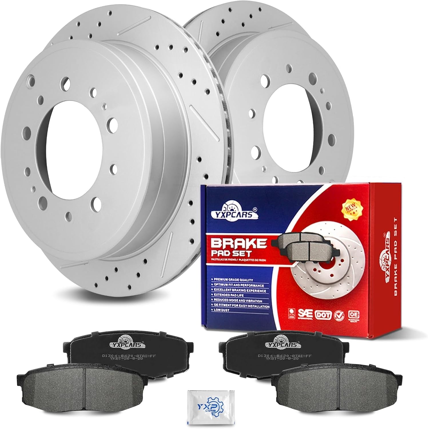 Ceramic Rear Brakes Pad and Rotors Drilled Slotted Vented Replacement Disc Brake Kits for Toyota Land Cruiser Sequoia 2008-2021/ Tundra 2007-2021, for Lexus Lx570 2008-2021