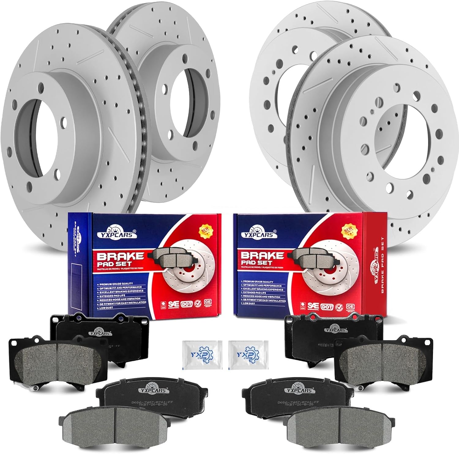 Front & Rear Drilled Slotted Rotors and Ceramic Disc Brake Pads Kit for Toyota Sequoia 2001 2002 2003 2004 2005 2006 2007
