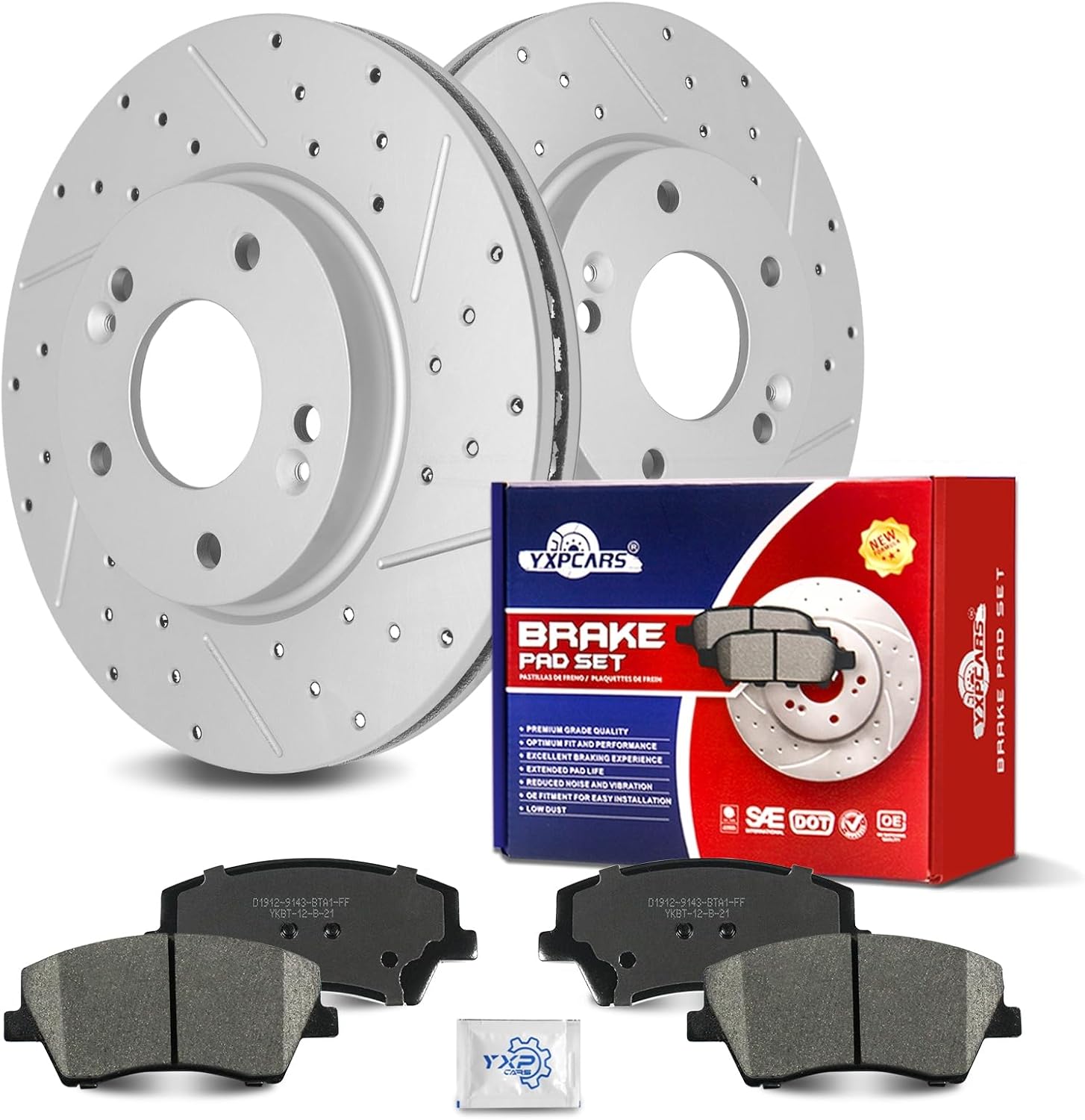 Ceramic Front Brakes Pad and Rotors Drilled Slotted Vented Replacement Disc Brake Kits for Hyundai Elantra 2017 2018 2019 2020 1.4L, 2.0L